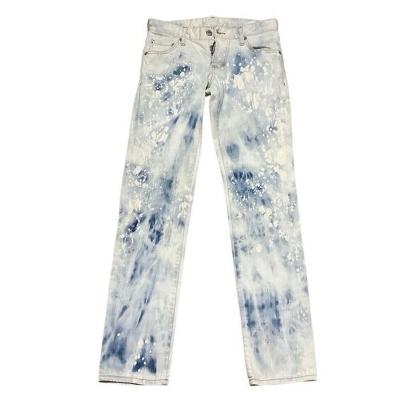 Dsquared2 Sz 42 Light Wash Blue and White Denim Button Fly Tie Dye Skinny Jeans - Picture 1 of 5